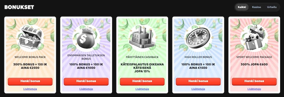 Megarich tarjoaa tervetuliaisbonuksen lisäksi muita etuja