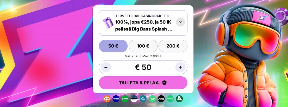 Rizzio Casinon tervetulobonus ja talletusikkuna etusivulla