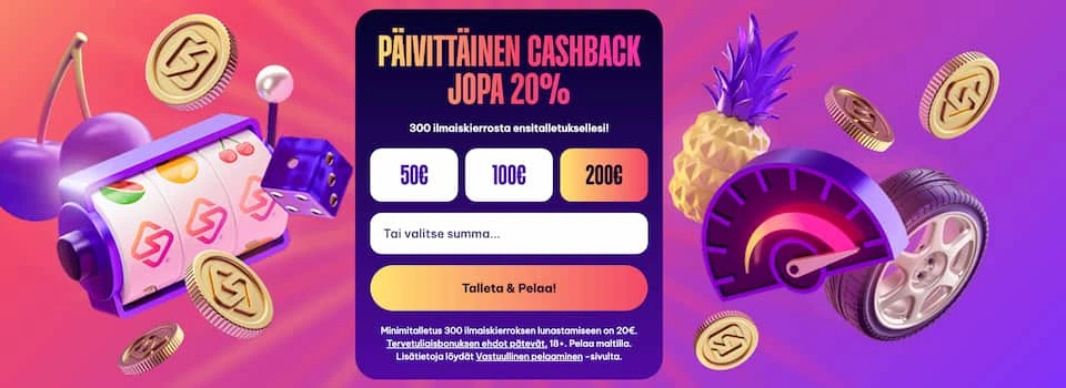 Speedz Casinon päivittäinen cashback etusivun mainoksessa