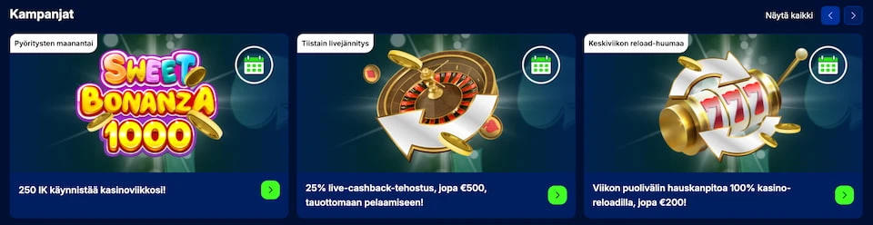Spinny Casino tarjoaa bonuksia joka viikonpäivälle