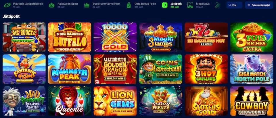 Spinny Casino jackpot-pelien kokoelma