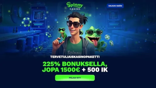 Spinny Casino tervetulobonus sisältää talletusbonuksen ja ilmaiskierroksia