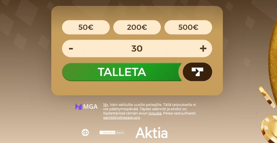 Tuuri Kasino talletukset onnistuvat suoraan etusivulta