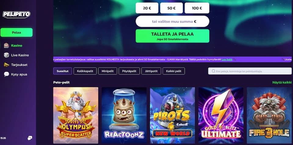 Pelipeto on Kasinonetin toimituksen suosittelema kasino