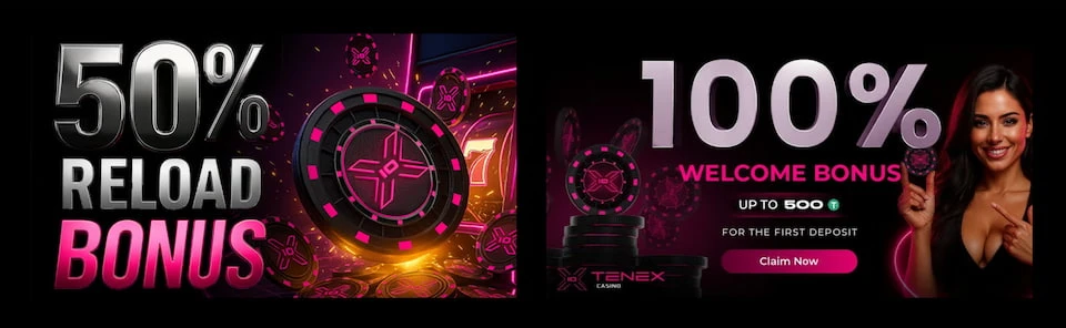 Tenex Casinolla uusille tarjolla talletusbonus ja reload-bonus