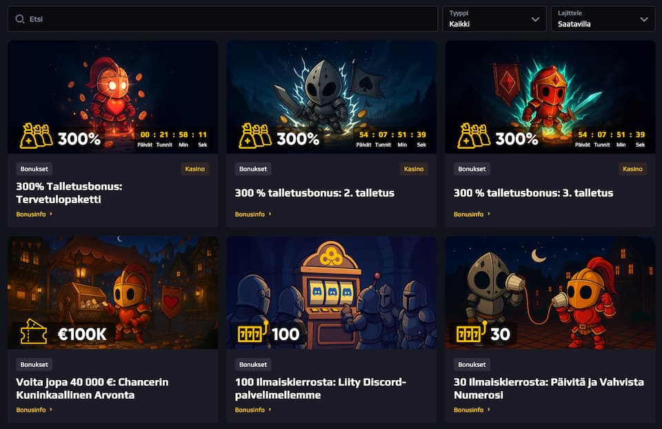 ChancerBetin kampanjasivulla esitetyt tarjoukset