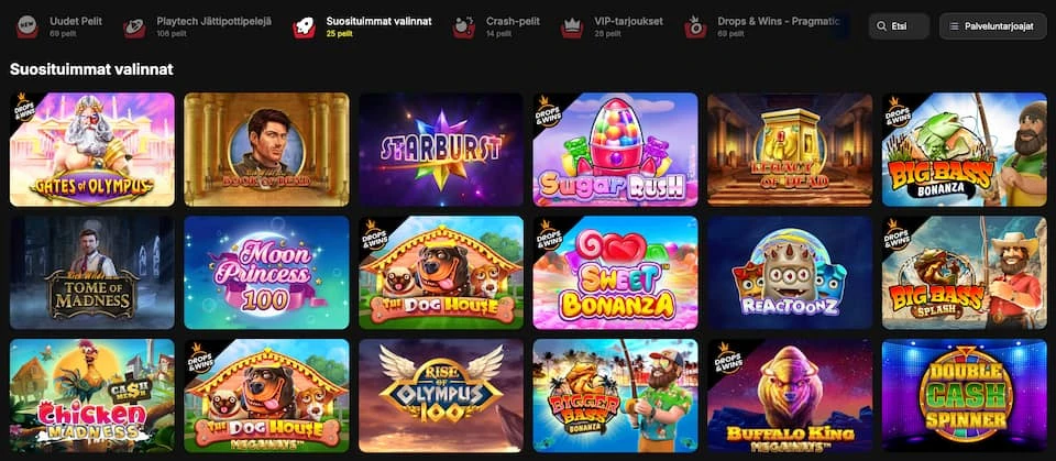 Free Spinzan suosituimmat pelit, mukaan lukien Starburst