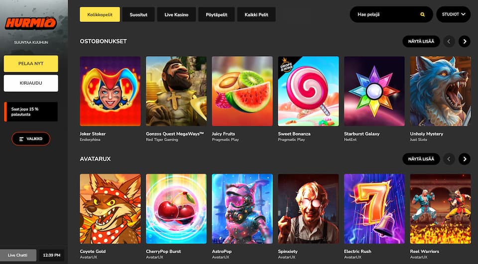 Hurmio Casinon pelivalikoima