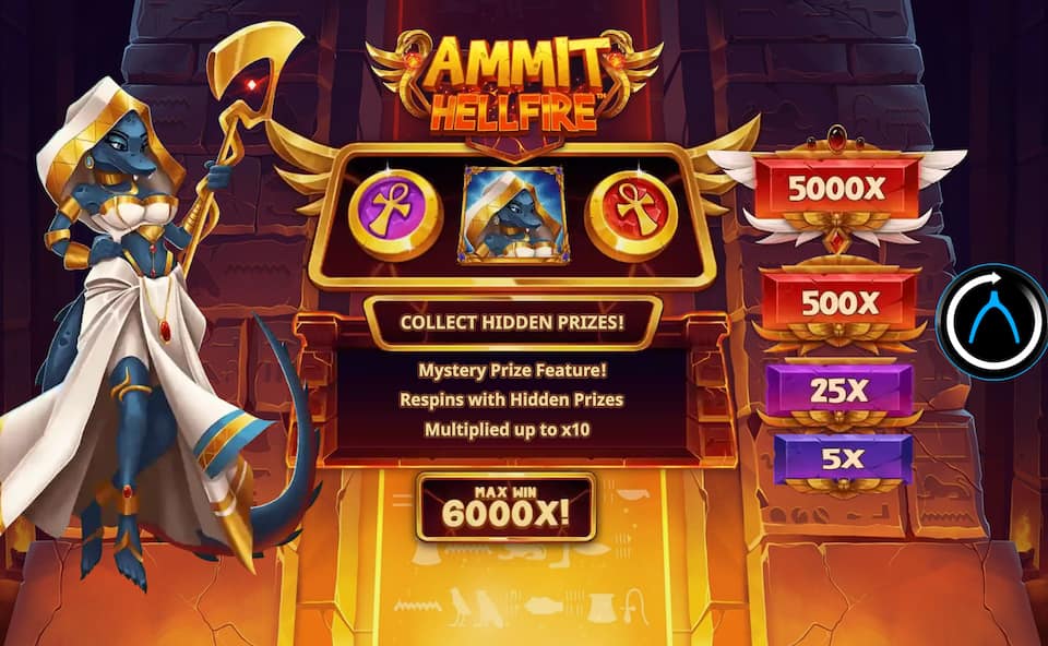 Ammit Hellfire kolikkopelin aloitusikkuna