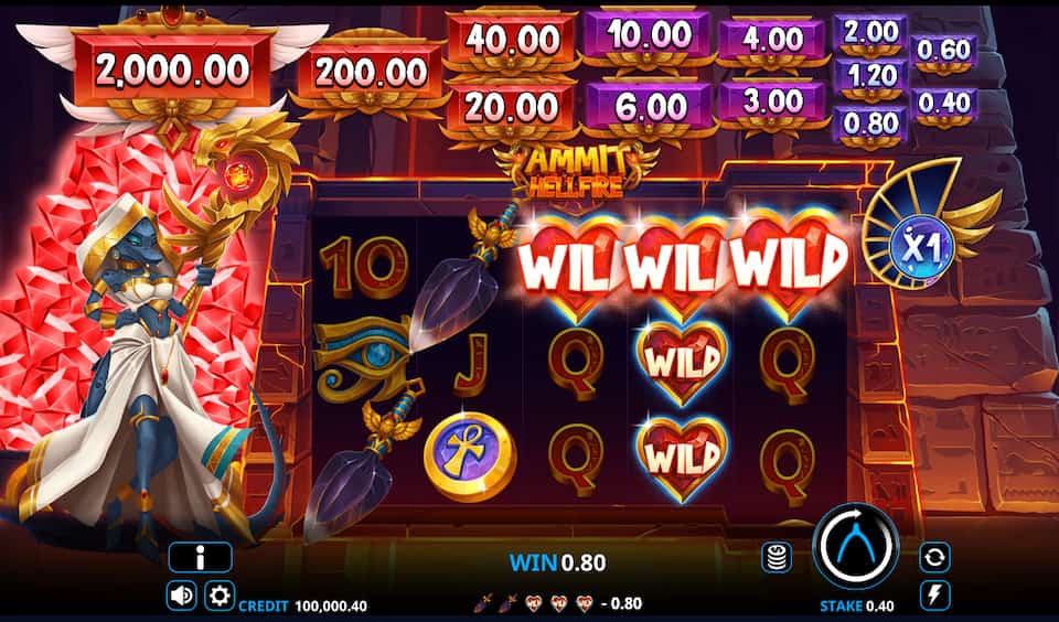 Ammit Hellfire kolikkopelin symbolit