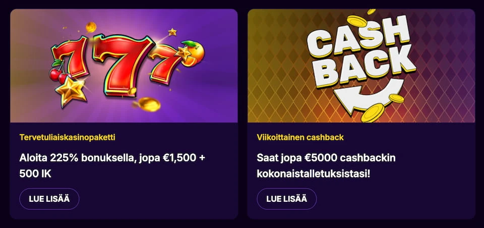 CasinoLoots tervetuliaisbonus ja cashback