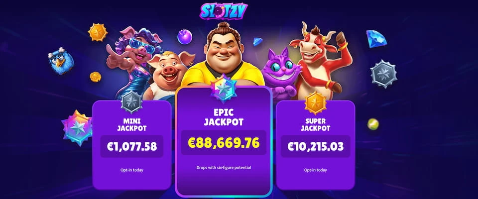 Slotzy Casinon kolme eri suuruista jackpottia