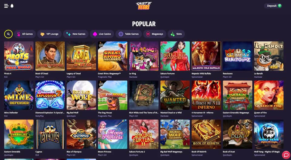 Taste Vegas Casinon suosituimmat kolikkopelit