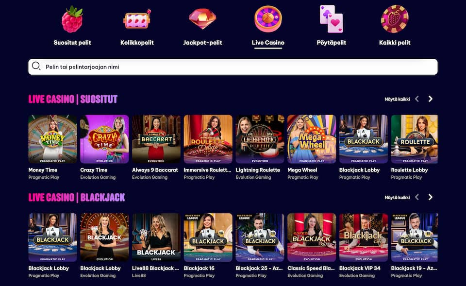 Berriez live casino pelit