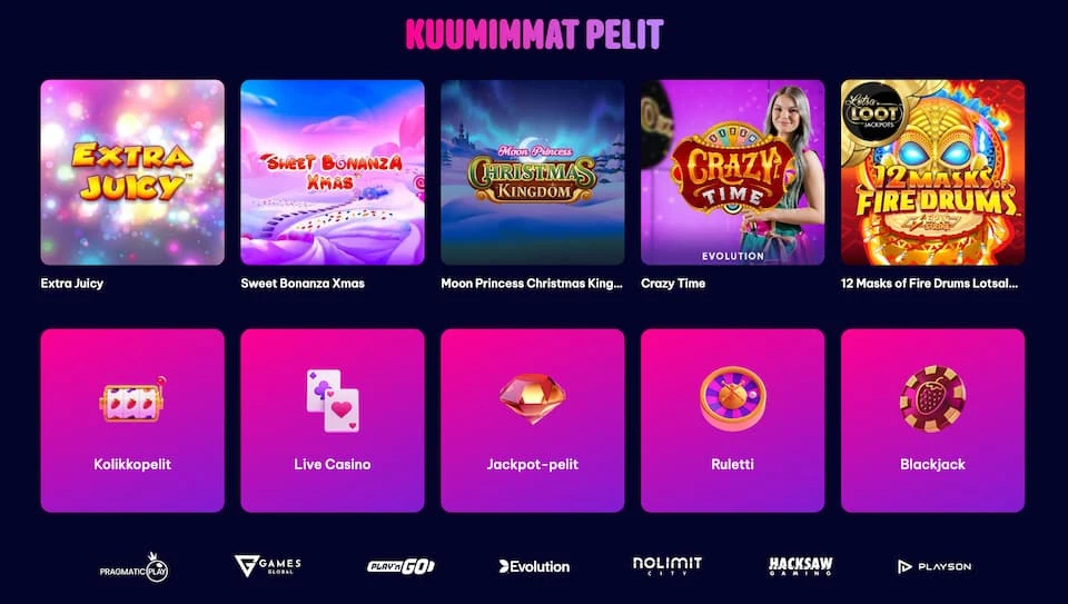 Berriez Casinon pelit, pelikategoriat ja pelintarjoajat