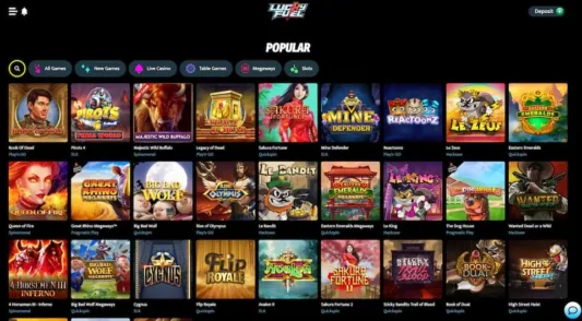 Lucky Fuel Casino ja suosituimmat pelit listattuna