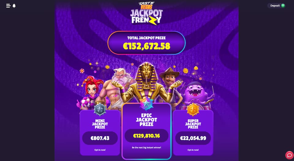 Taste Vegas tarjoaa eri suuruisia jackpot-voittoja