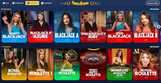 Onnela Live Casinolla odottavat monet blackjackit ja ruletit