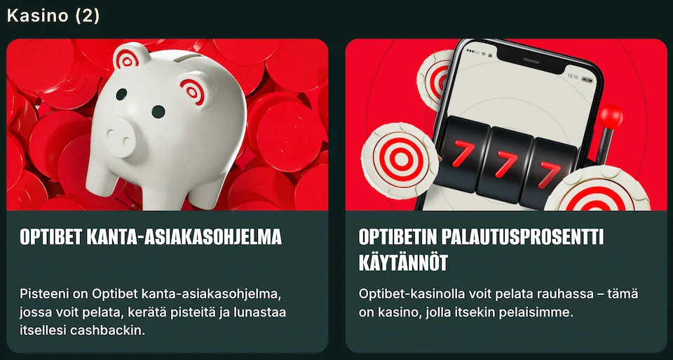 Optibet Casinon kampanjasivulla mainostetaan cashback-etua