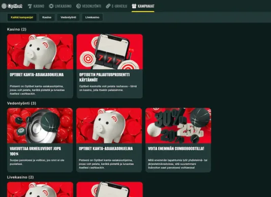 Optibet Casinon kampanjat sisältävät etuja kasinolle ja vedonlyöntiin