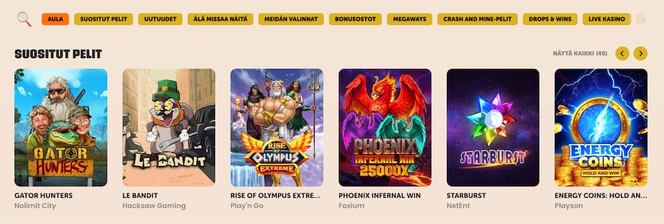 Tykitys Casinon suosituimmat kolikkopelit