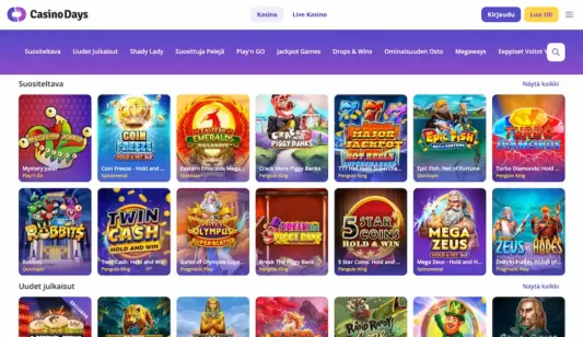Casino Days suosittelee näitä kolikkopelejä pelattavaksi