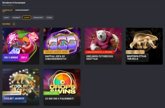 Coolbet Casinon bonukset ja kampanjat listattuna