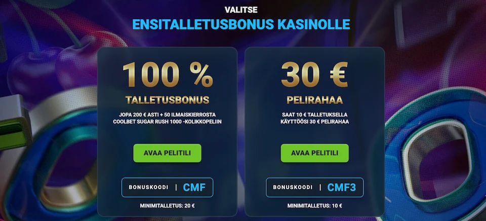 Coolbet Casinon ensitalletusbonus sisältää kaksi vaihtoehtoa