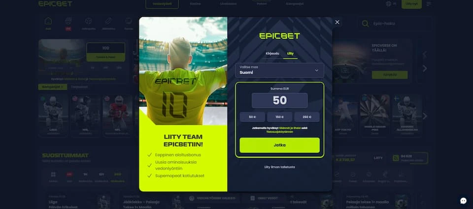 Epicbet talletusikkuna