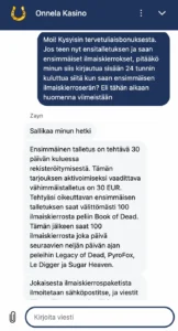 Onnela Kasinon asiakastuki livechatissä