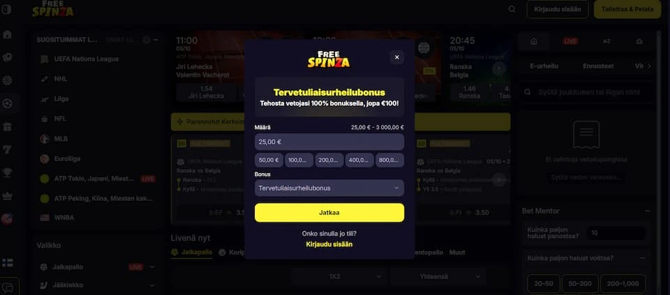 freespinza talletusikkuna
