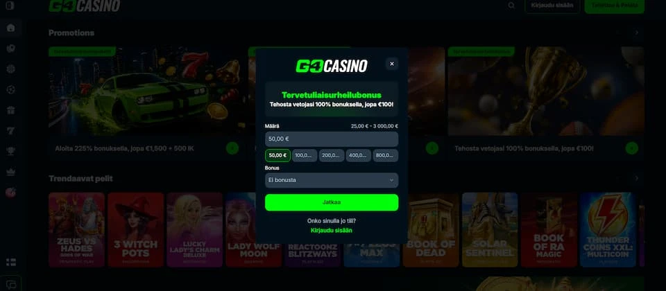 Go4 Casino talletusikkuna