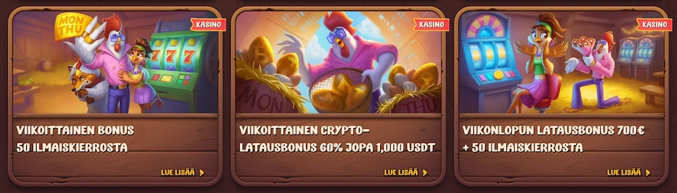 Roostino Casino kampanjoissa esiintyy latausbonuksia ja ilmaiskierroksia