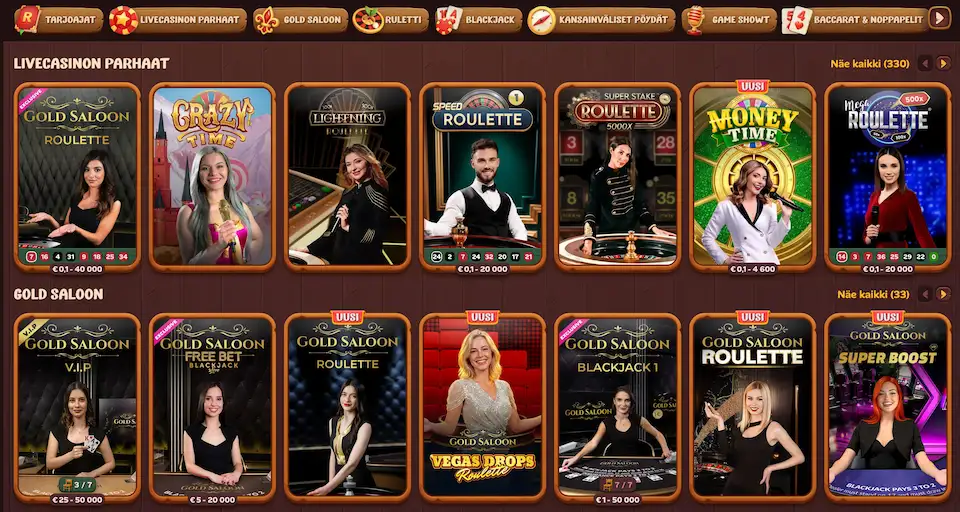 Roostino Casinon live-pelit
