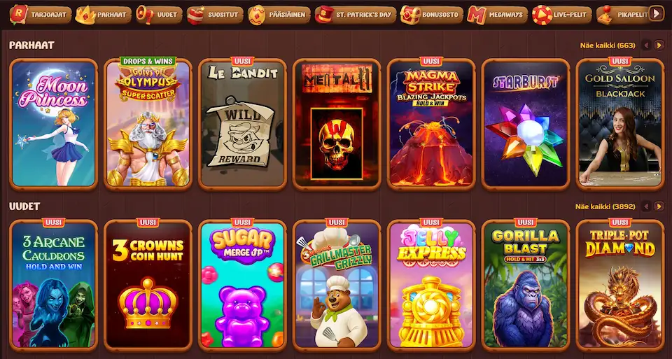 Roostino Casinon parhaat pelit listattuna