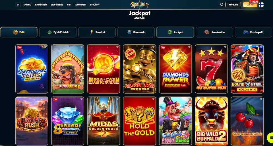 SpellWin Casinon laaja jackpot-pelien valikoima