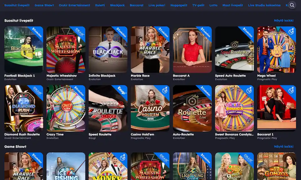 Panosta Kasinon livepelit