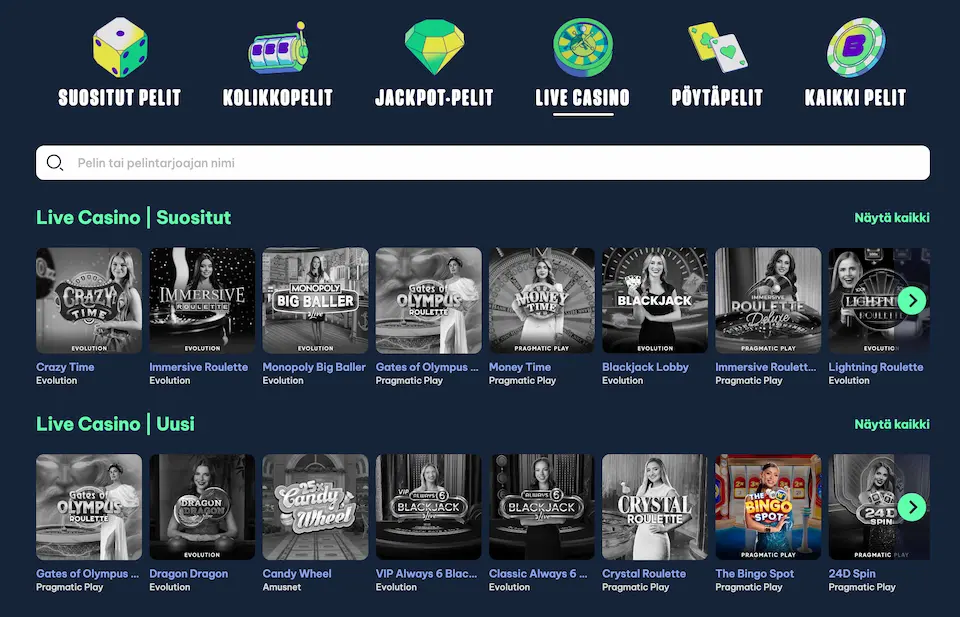 Blingi livekasino pelit