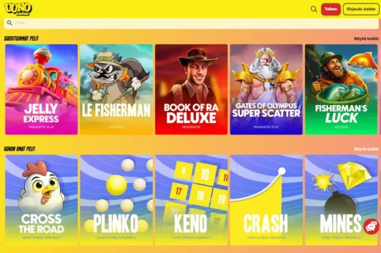 Uuno Kasinon suositut pelit ja omat pelit