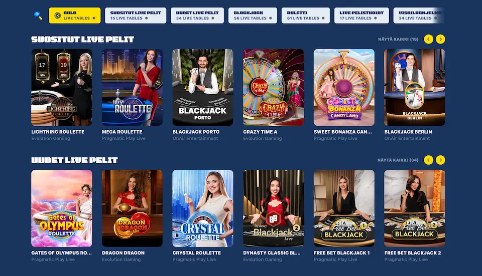 Spiidi live casino sisältää pelejä laidasta laitaan