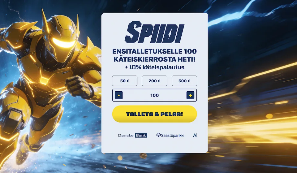 Spiidi Casino tarjoaa käteiskierroksia ja cashbackin