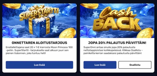 SuperOnni Casinon kampanjoita ovat aloitusbonus ja cashback