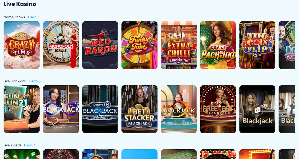 Taika Spinnin livekasinopelit