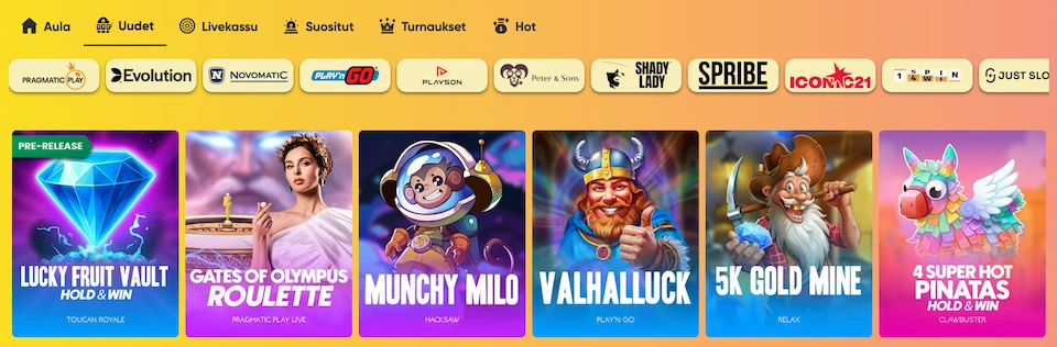 Uuno Kasinon pelejä ja pelivalmistajia