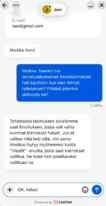 Pottila Kasinon asiakaspalvelu chatin kautta