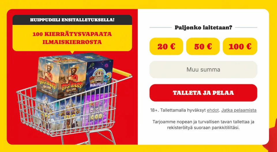 Pottila Kasinon pay n play talletus etusivulla