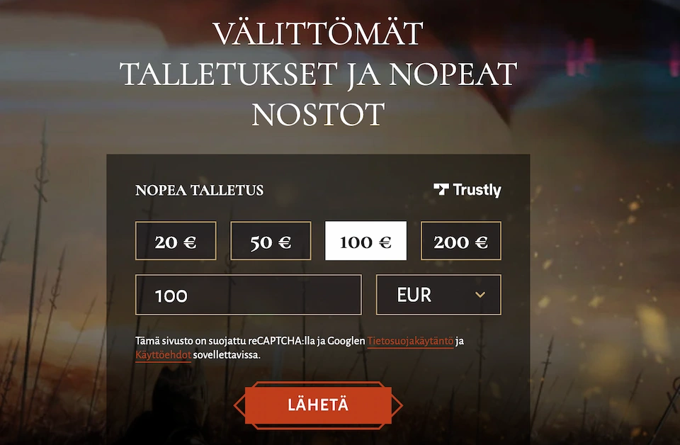 Avalon78 Casino talletusikkuna
