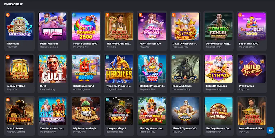 HupiSlots Casinon kolikkopelien valikoima