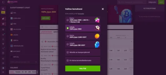 Malina Casino vedonlyöntibonus