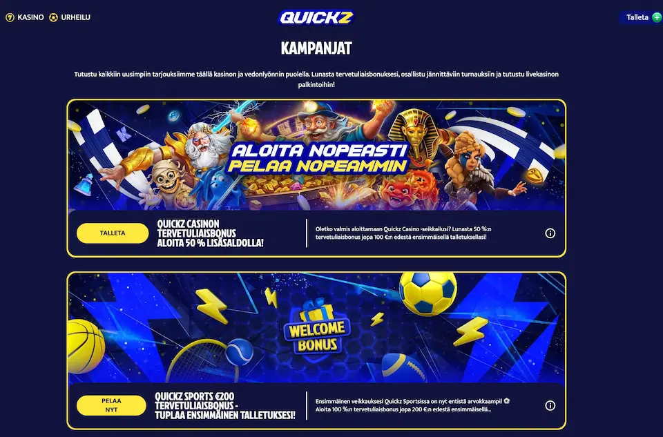 Quickz Casinon uuden pelaajan edut